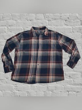 Eddie Bauer Red, White & Blue Long Sleeve Flannel Button Down Shirt in Men’s XXL